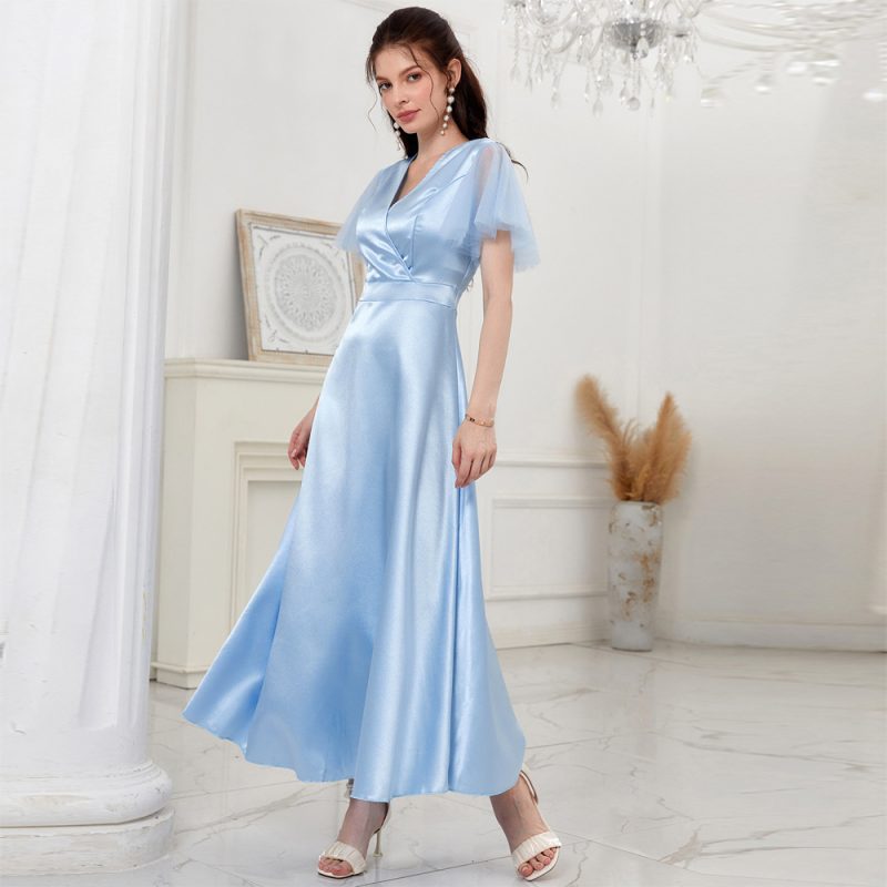 Summer Satin V-Neck Mesh Dress" - Image 3