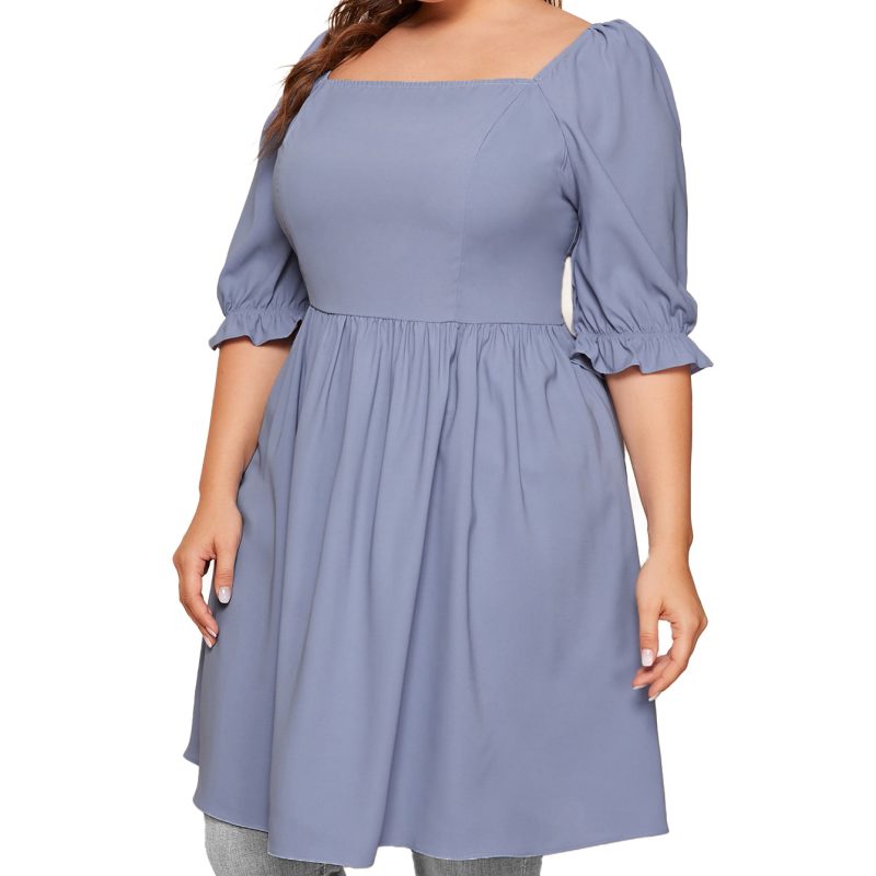 Pleated Bell Sleeve Dress: Fashionable Plus Size Option for Women - Image 2