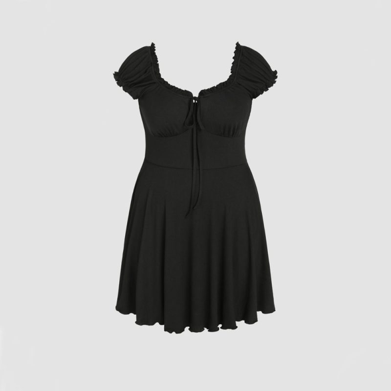 Plus Size Shein Popular A-Line Dress: Waist-Slimming Cover Sleeve, Short Style - Image 3