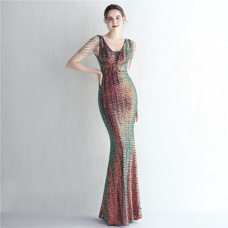Sequin Aura Queen Fishtail Dress: Women's Elegant