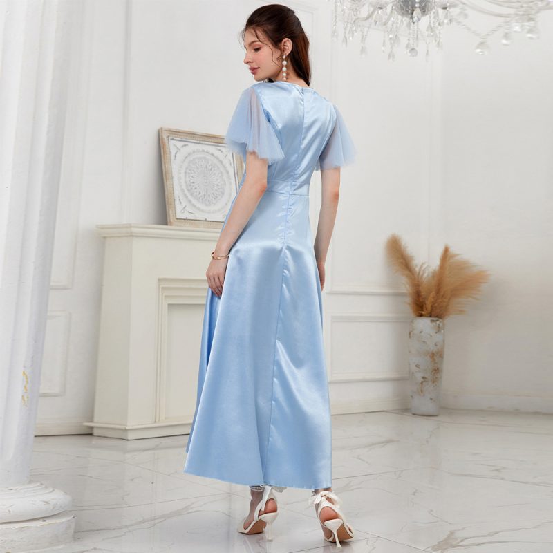 Summer Satin V-Neck Mesh Dress" - Image 2