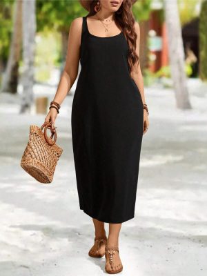 Simple Office Seaside Dress: Plus Size, Backless