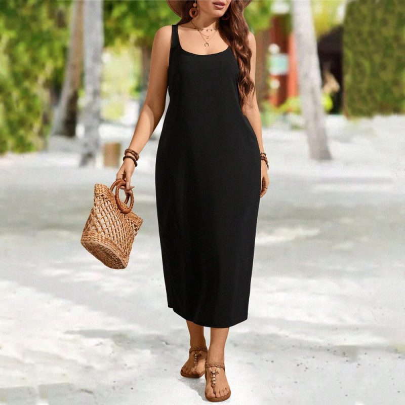 Simple Office Seaside Dress: Plus Size, Backless
