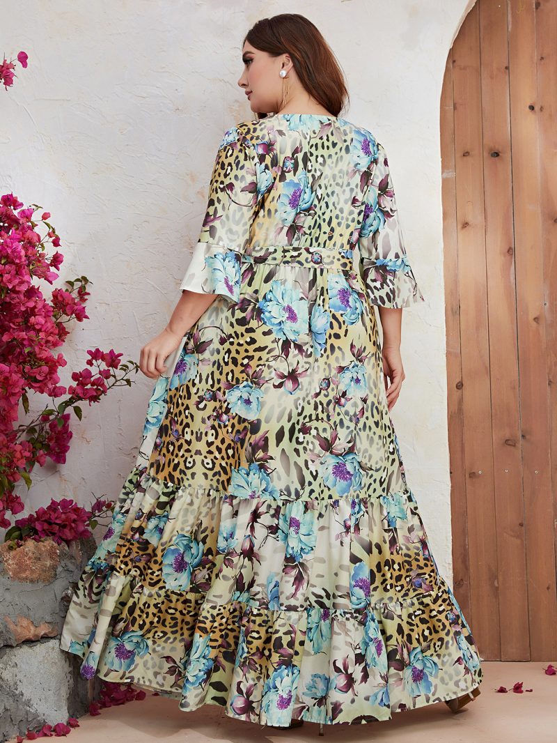 Plus Size Mid Sleeve Chiffon Printed Holiday Dress: Middle East Style - Image 2