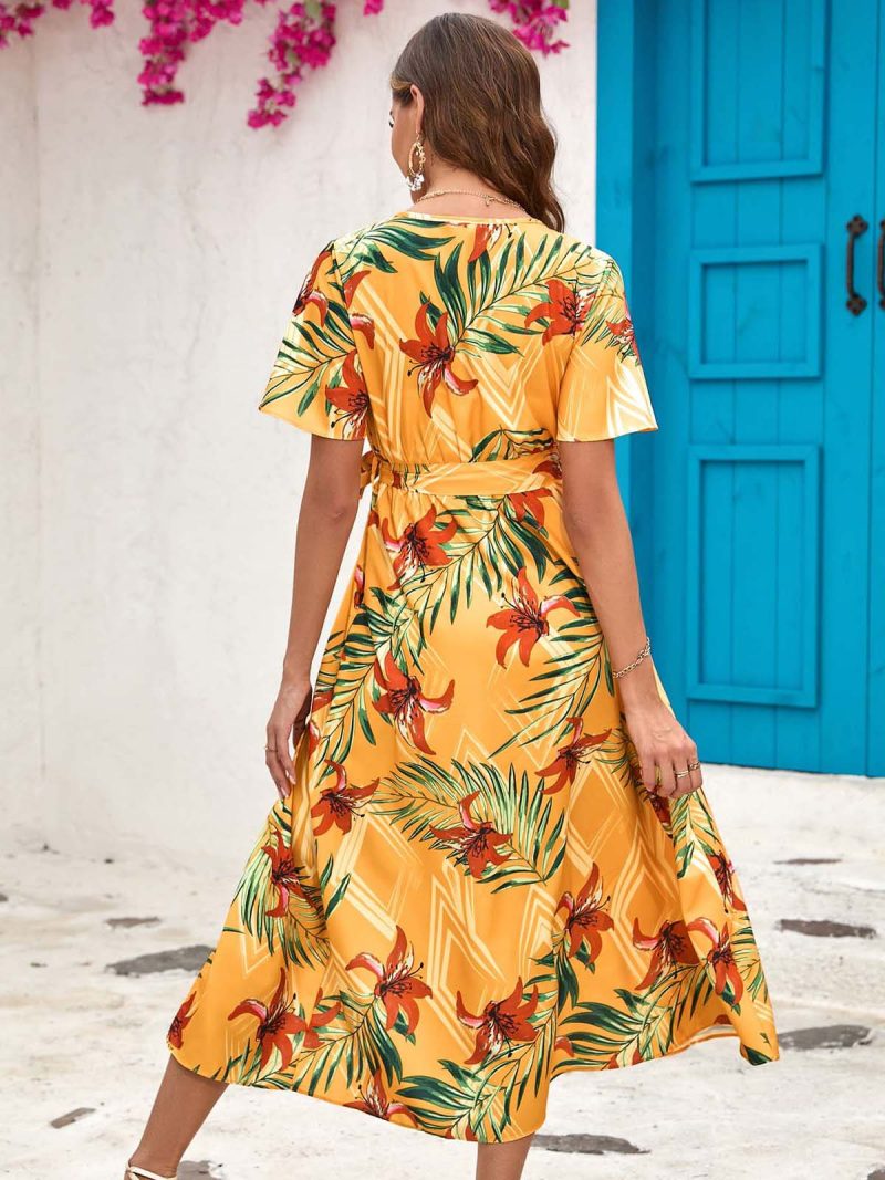 Popular Summer Printed Split Midi Dress - Image 4