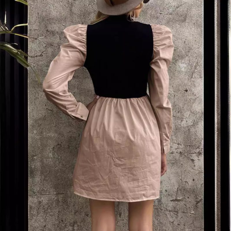 Spring/Summer Half Turtleneck Contrasting Color Dress: Long Sleeve - Image 2