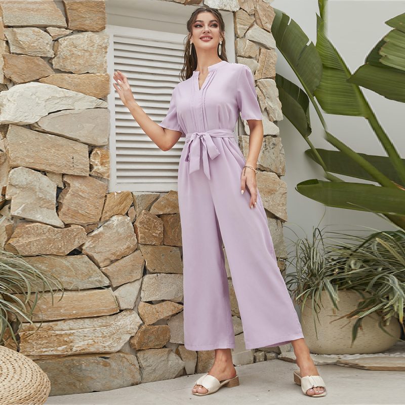 Collared Short Sleeve High Waist Wide Leg Jumpsuit - Image 2