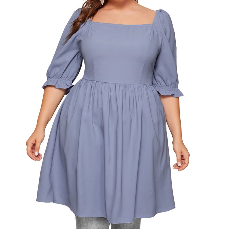 Pleated Bell Sleeve Dress: Fashionable Plus Size Option for Women - Image 3