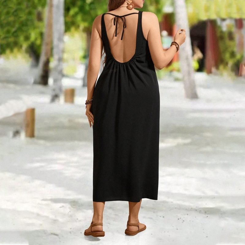 Simple Office Seaside Dress: Plus Size, Backless - Image 3