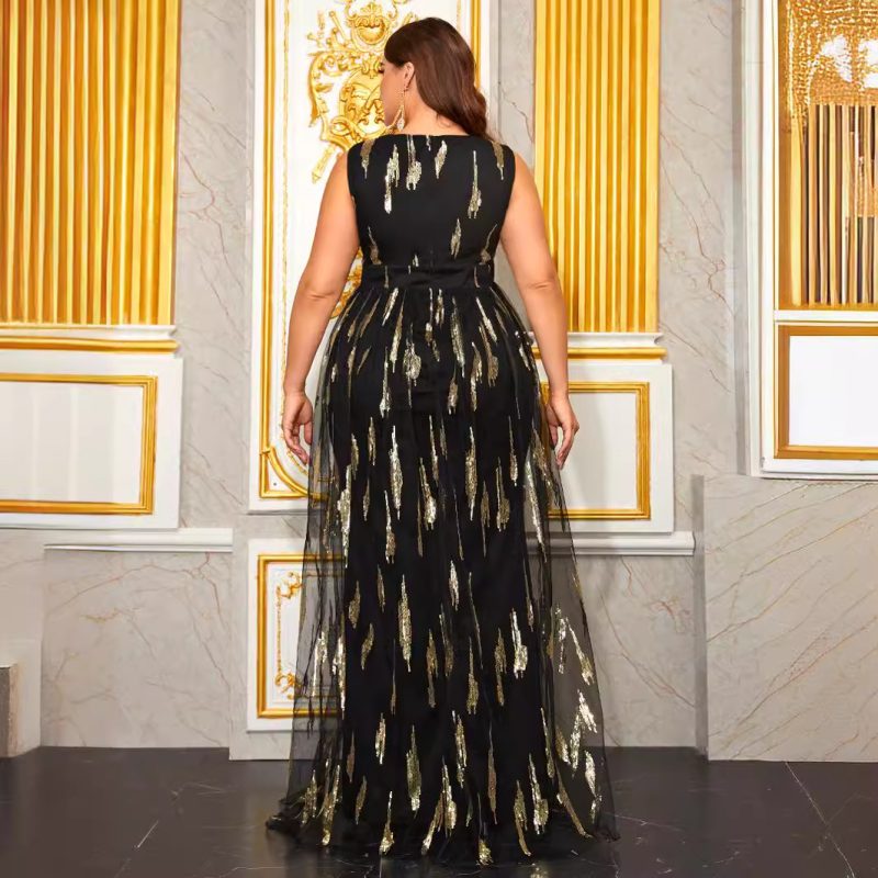 Plus Size Prom Evening Dress: Sleeveless Sequined V-Neck - Image 2