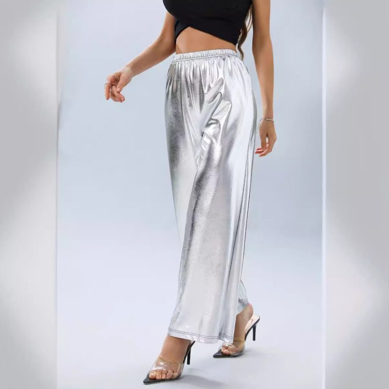 Spring Summer Women's Silver Loose High Waist Wide Leg Casual Pants - Image 3