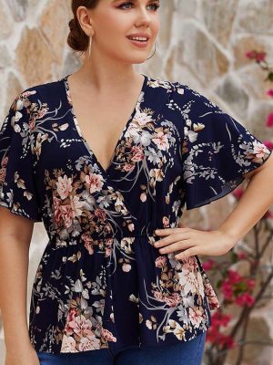 Deep V Plunge Sexy Casual Top: Plus Size Women’s Printed Collection