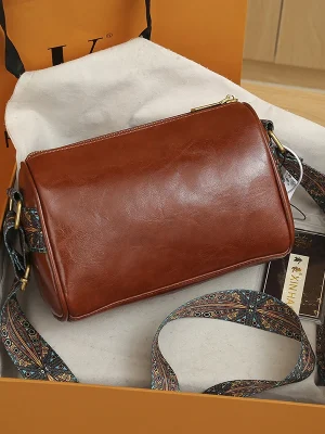 Oil Wax Leather Vintage Crossbody PU Leather Cell Phone Shoulder Bag