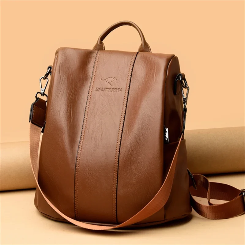 Anti-theft Leather Backpack Vintage Shoulder  Large Capacity Travel Rucksack - Image 11
