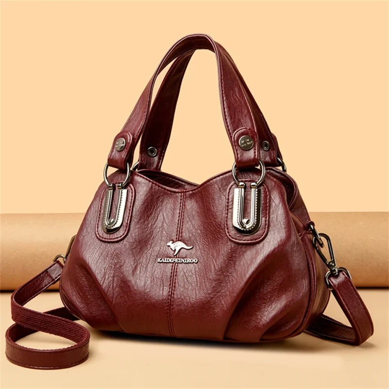 3 Layers Large Capacity High Quality Designer Soft Leather Handbag - Image 8