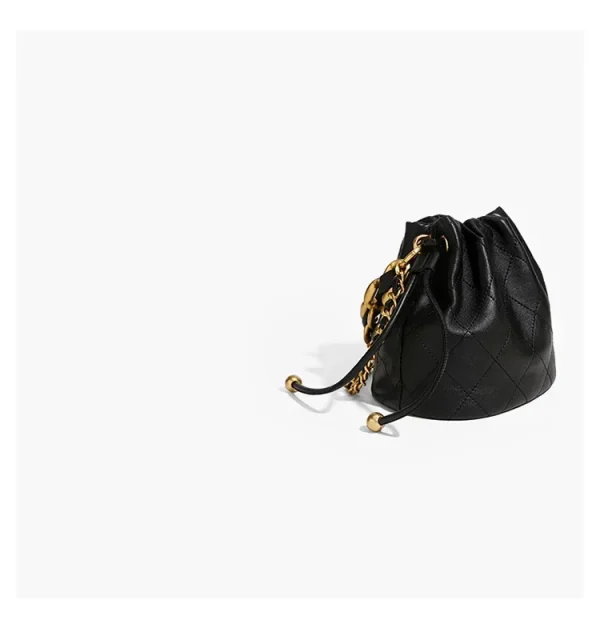 Genuine Leather Quilted Drawstring Bucket - Image 7