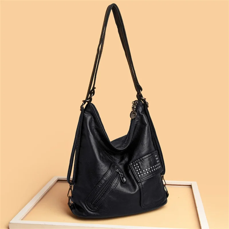 Vintage Style Soft Leather Large Capacity Shoulder Bag - Image 9