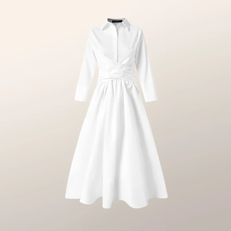 Solid Color Lace-Up A-Line Dress - Image 7