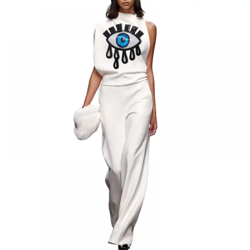 Asymmetric Applique High Neck Casual T-Shirts - Image 8