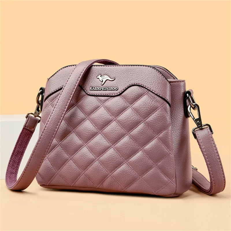 High Quality Leather Diamond Grid Pattern Embroidery Small Crossbody Bags - Image 11