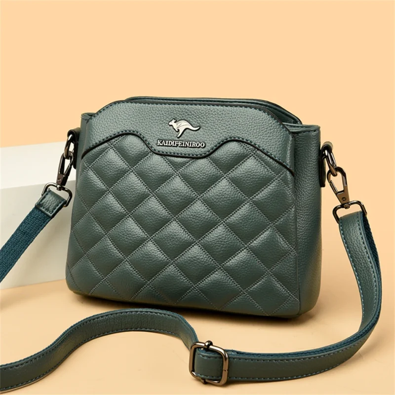 High Quality Leather Diamond Grid Pattern Embroidery Small Crossbody Bags - Image 12