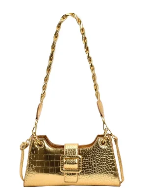 Designer Luxury Gold Stone Pattern Shiny Leather Handbag