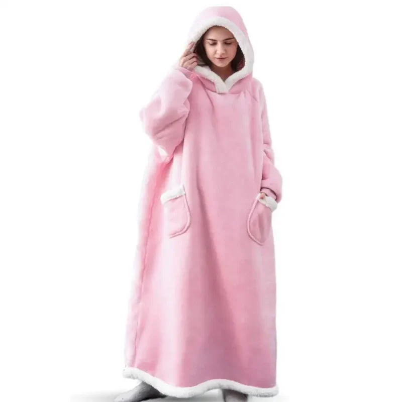 Fleece Giant Oversized Long Hooded Blanket with Sleeves - Image 5