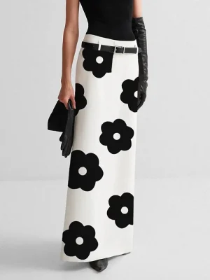 Korean Floral Printed Split-Back Long Skirt