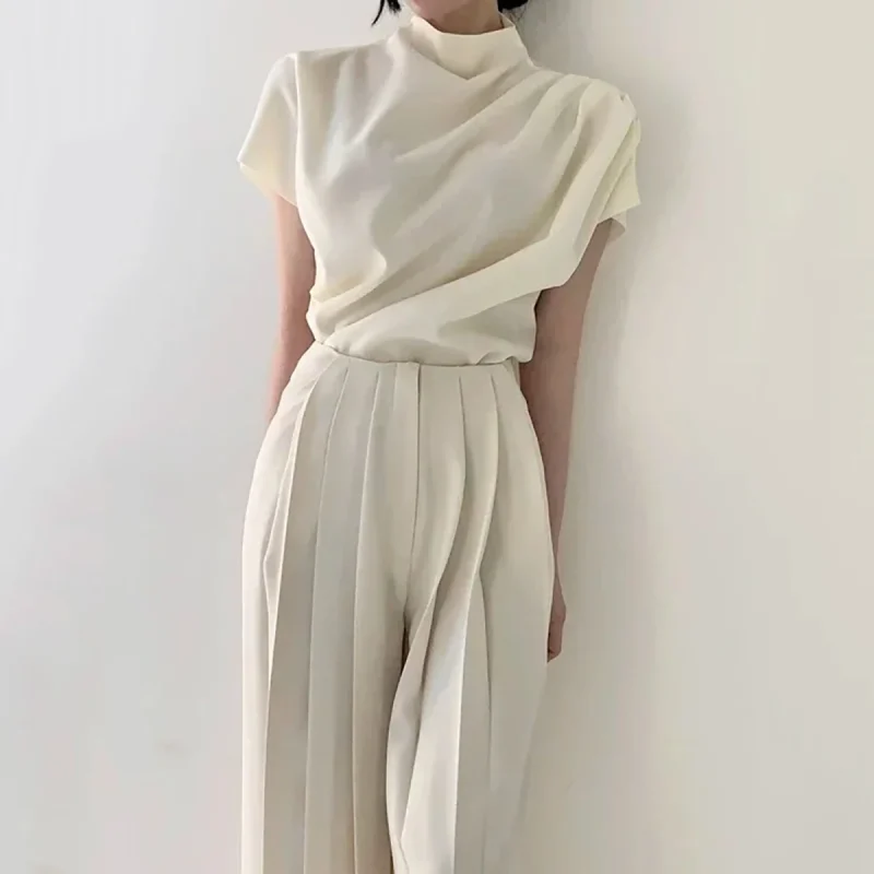 Korean Fashion Black White Pleated Wide Leg Pants - Image 7