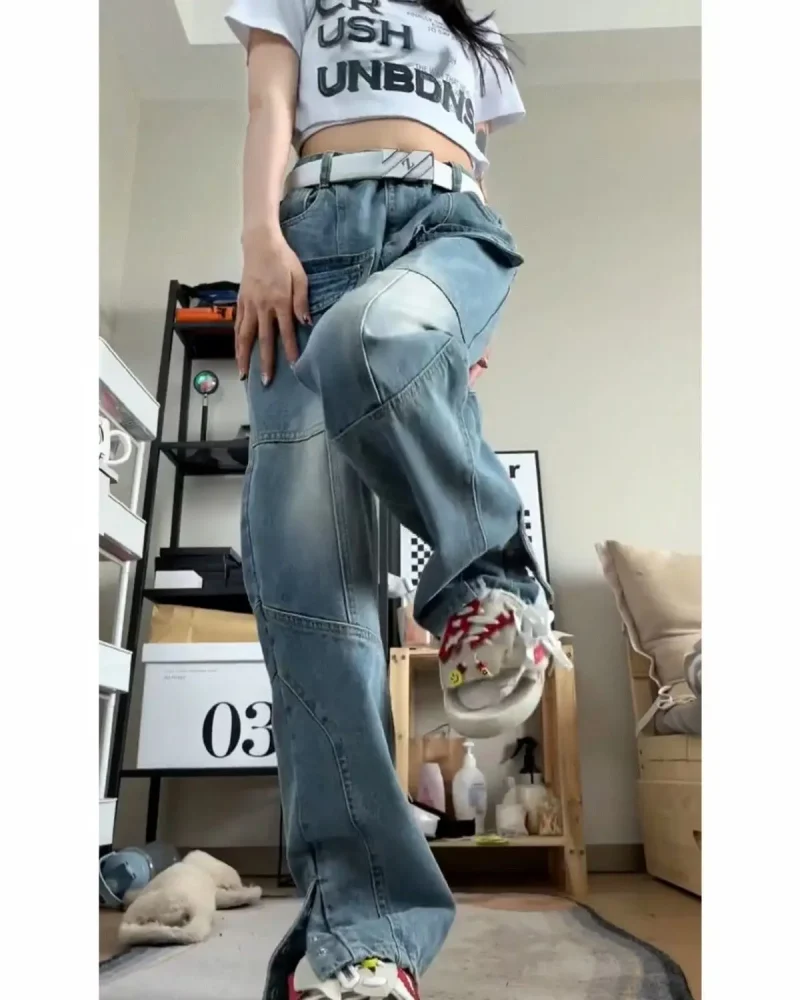 Multi-Pocket Retro Street High Waisted Harajuku Style Jeans - Image 9