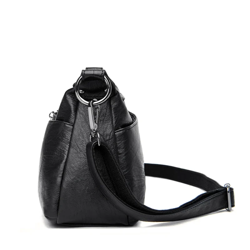 High Quality Soft PU Leather  Bilayer Multi-pocket Messenger Bag - Image 11