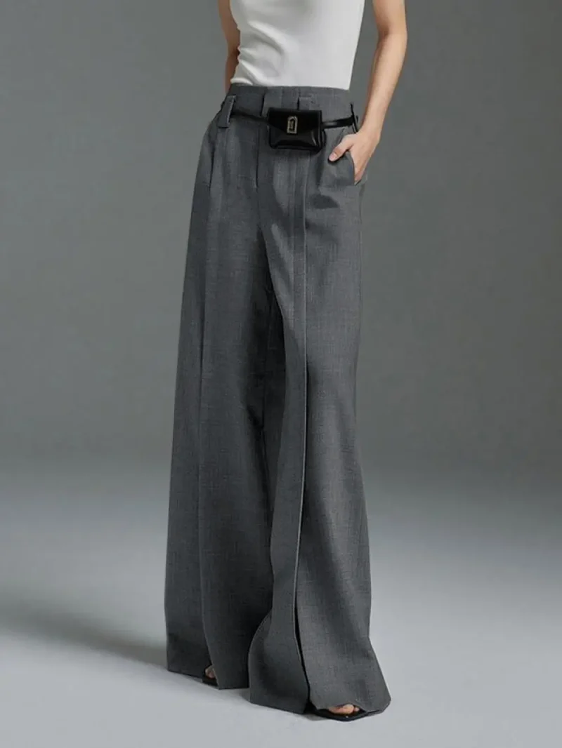 Korean Fashion Split-Front Pleated Wide Leg Pant - Image 9