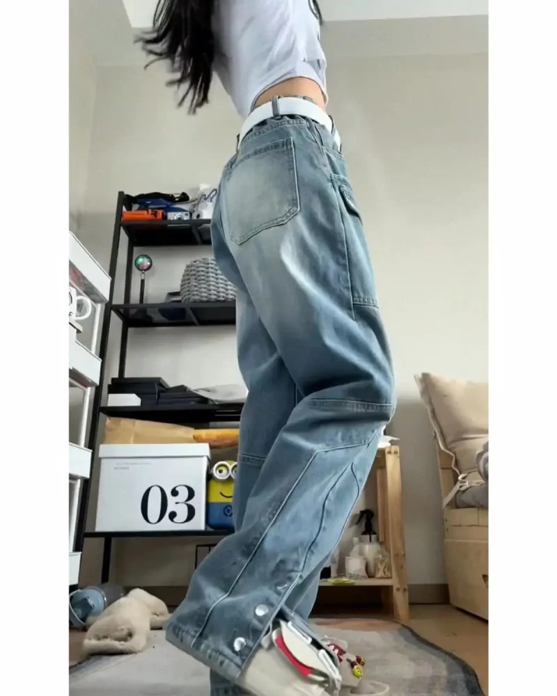 Multi-Pocket Retro Street High Waisted Harajuku Style Jeans - Image 7