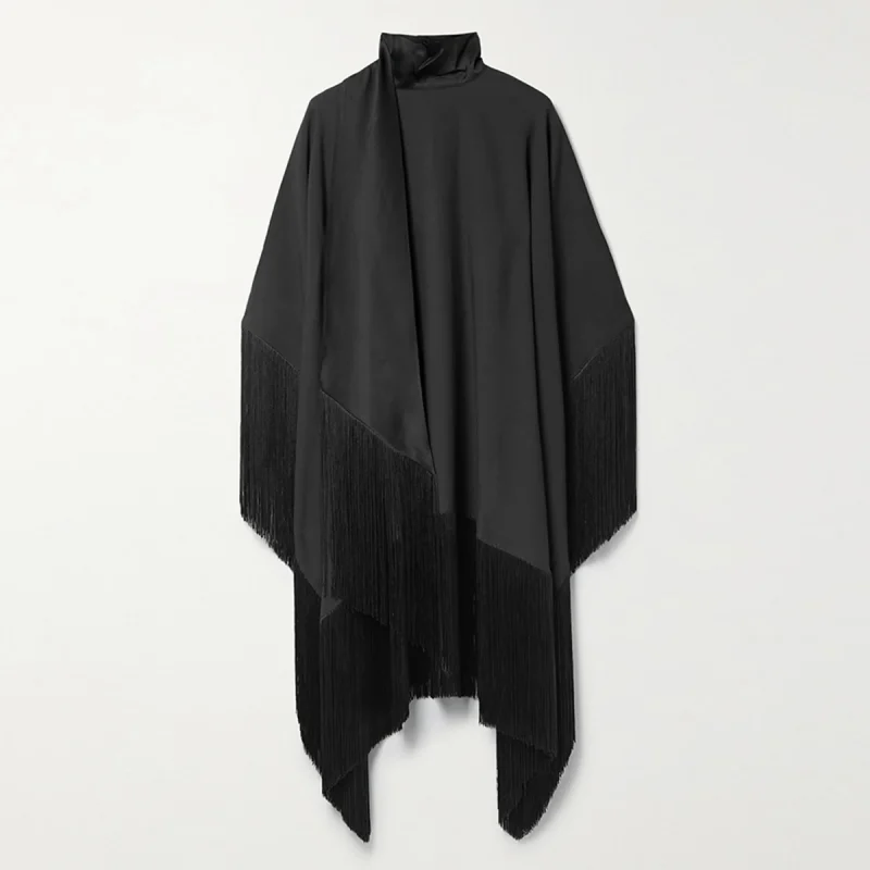 Lack Tassel Loose Fringed High Neckline Midi Dress