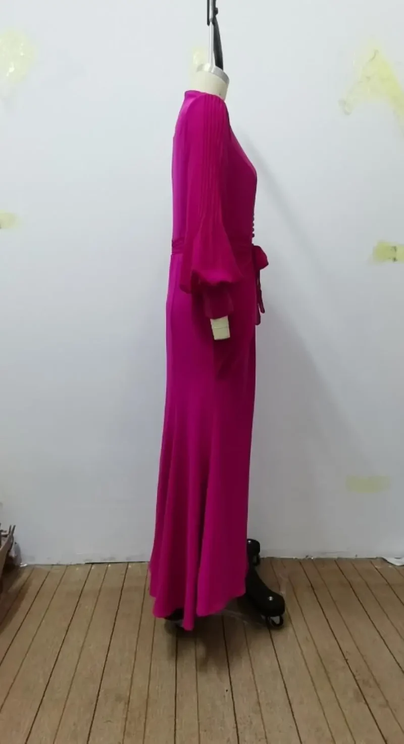Solid Color Deep V-Neck Split-Front Bandage Banquet Prom Gown - Image 7