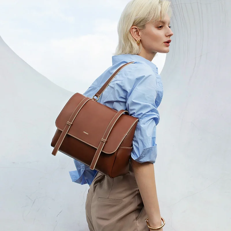 Eco Genuine Leather Retro Large Capacity Crossbody Bag - Image 8