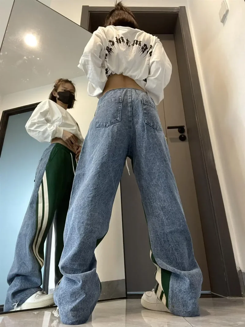 High Street Straight Denim Contrast Drawstring Lounge Pants - Image 7
