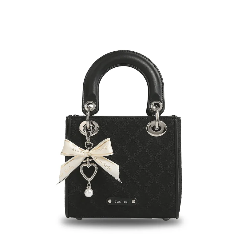 Argyle Jacquard Bow Decor Satchel Purse - Image 8