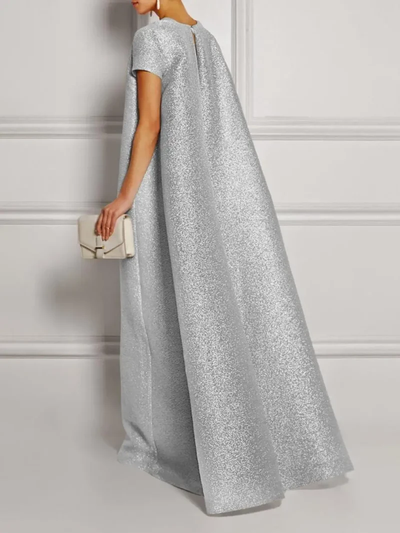 Shiny Solid Color V-Neck Luxury Elegant Banquet Dress - Image 9