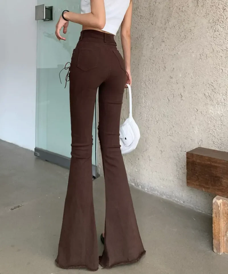 Y2k Slit Raw Edge Strappy Flared High Waist Jeans - Image 9