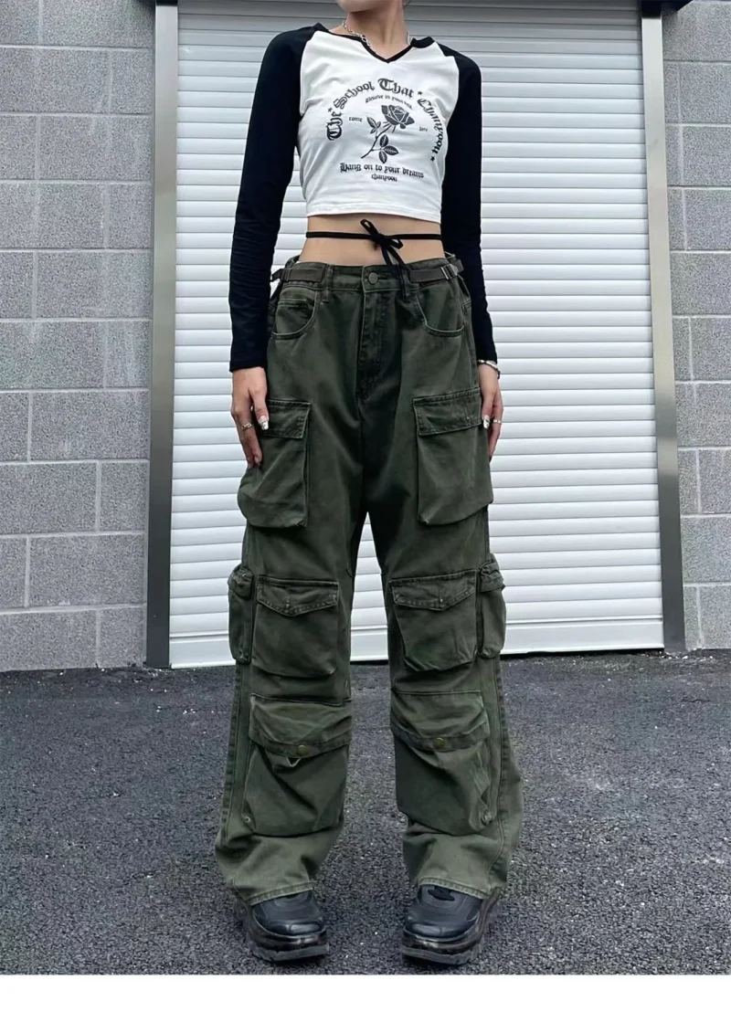 Multi-Pocket Y2k Retro High Street Blue Washed Cargo Pants - Image 8