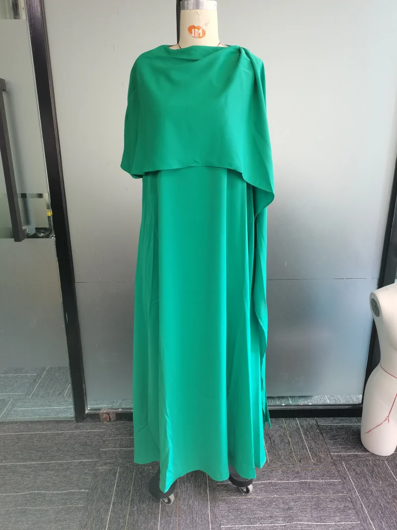 Traf Vintage Black Green Loose Asymmetric Dress - Image 9