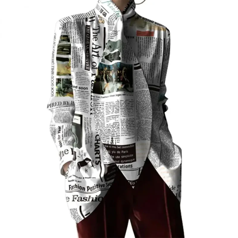 Letter Print Tie Design Stand Collar Blouse - Image 4
