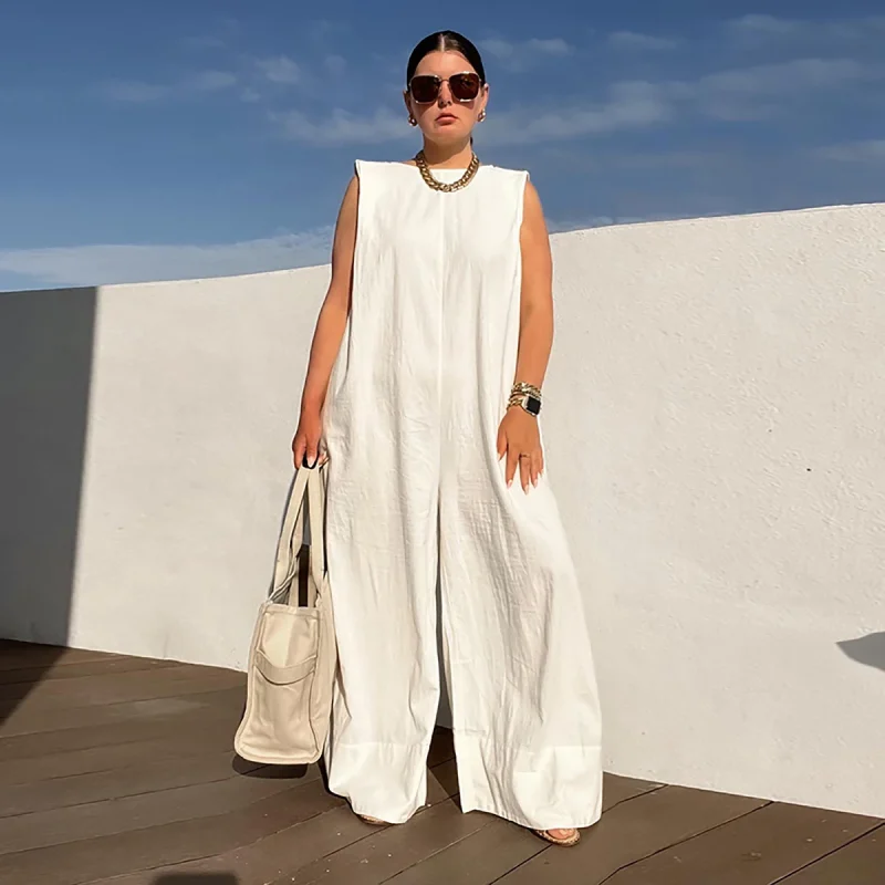 Solid Color Sleeveless Wide Leg Jumpsuit - Image 8