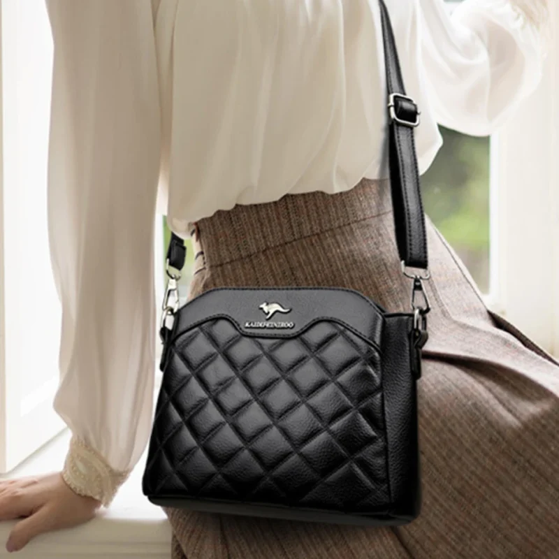 High Quality Leather Diamond Grid Pattern Embroidery Small Crossbody Bags - Image 14