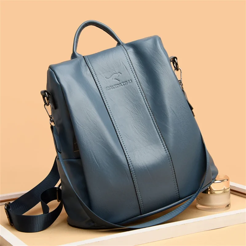 Anti-theft Leather Backpack Vintage Shoulder  Large Capacity Travel Rucksack - Image 9