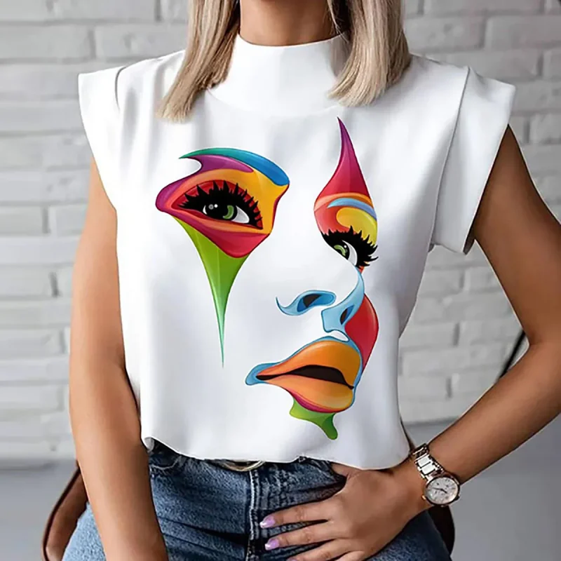 Korean Fashion Face Printed Black White Tops - Image 4