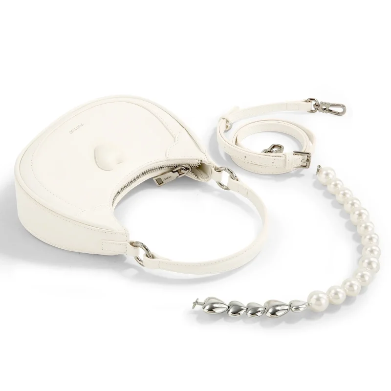Eco Luxury Designer Crescent Bag with Pearl Chain - Image 7