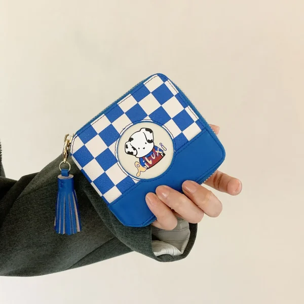 Blue & White Checkered Pattern Cute Pouch - Image 7