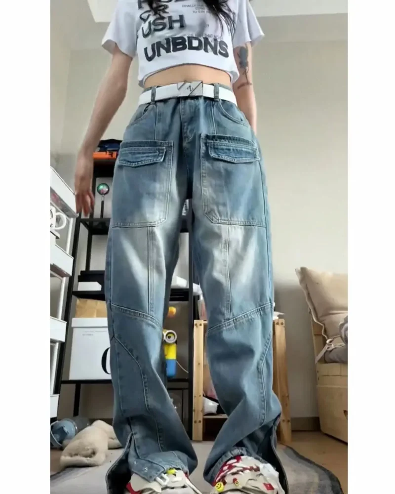 Multi-Pocket Retro Street High Waisted Harajuku Style Jeans - Image 10